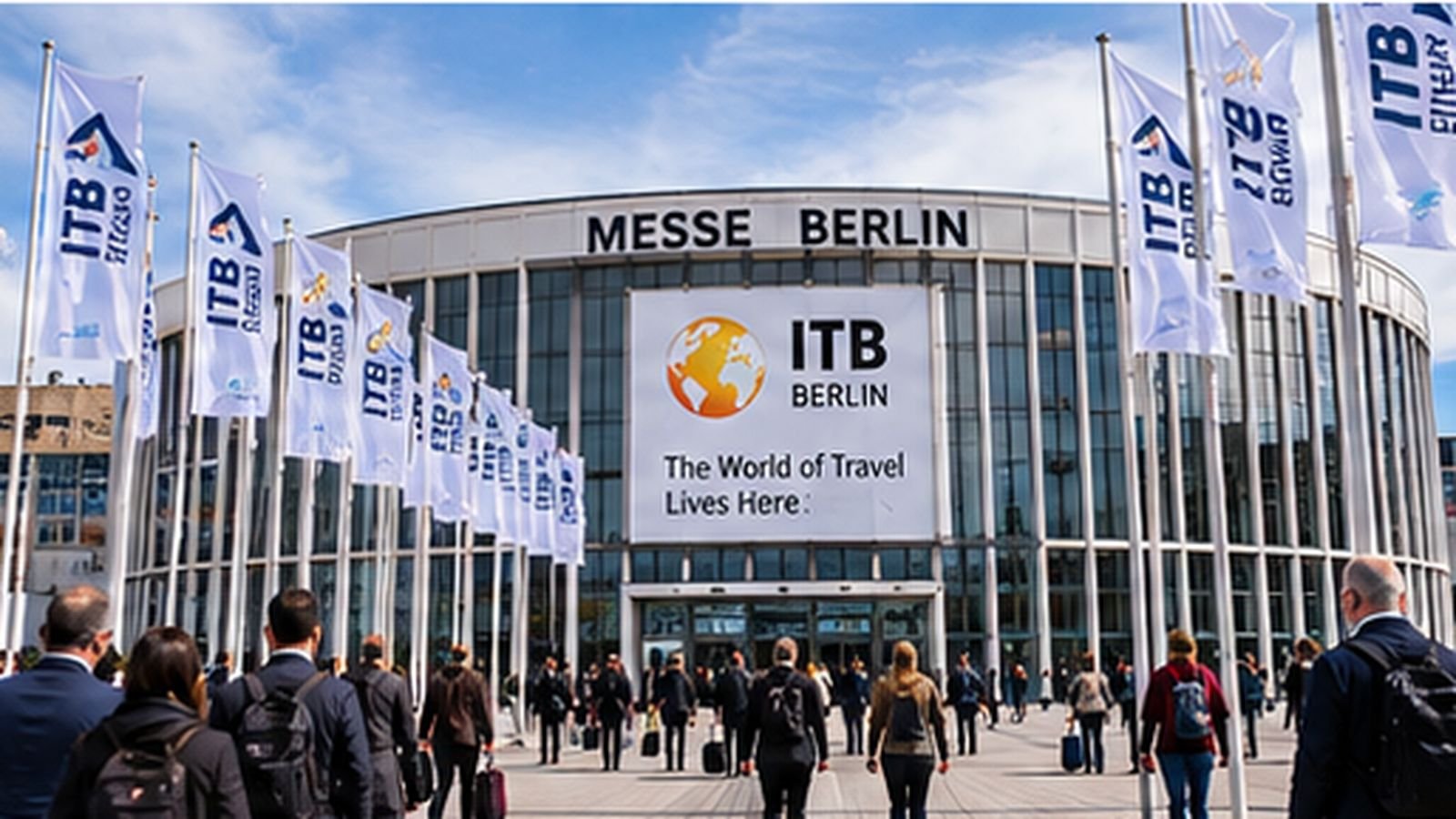 International tourism professionals arriving at the ITB Berlin travel trade show